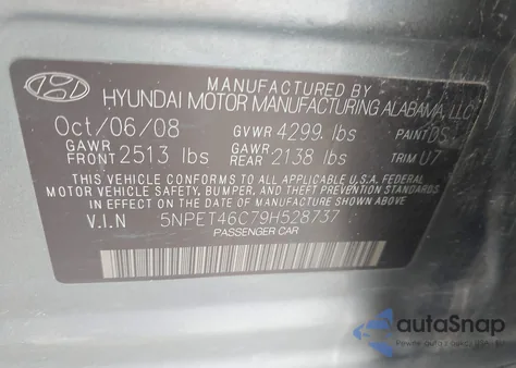 2009 Hyundai Sonata Gls from USA, damaged, VIN 5NPET46C79H528737